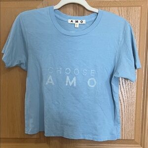 AMO Babe Cropped Tee Sky Blue 'CHOOSE AMO' Short Sleeve
